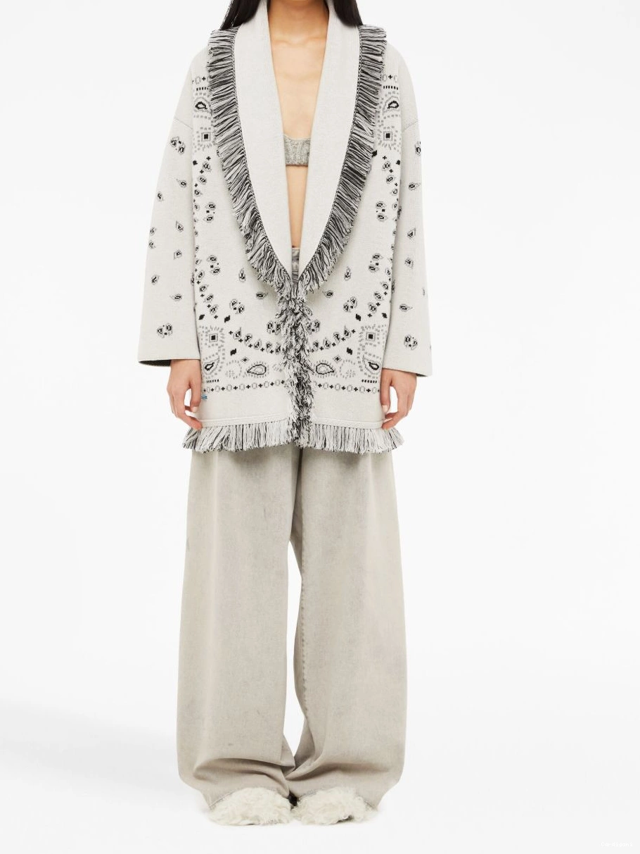 Cheap cashmere Jacquard Bandana Alanui cardigan fringed Women 0721